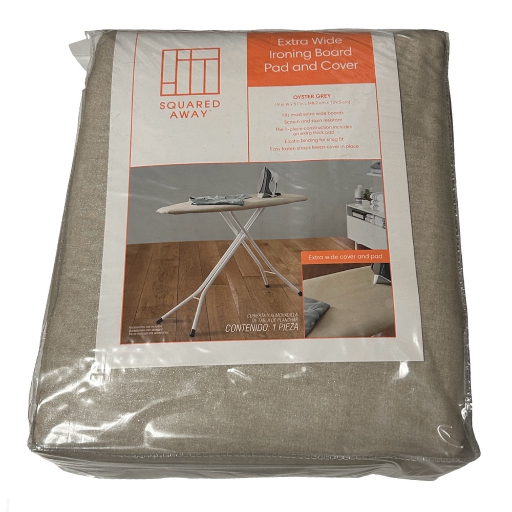 Squared Away Extra Wide Ironing Board Pad and Cover 100% Cotton Oyster Grey NIP